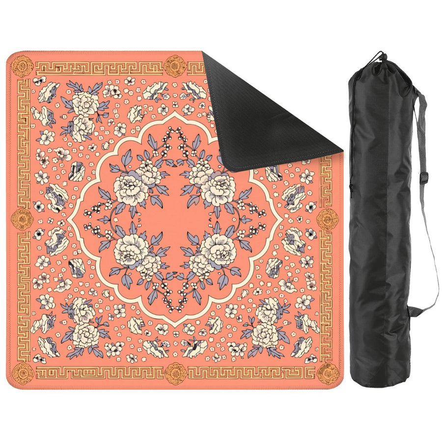 Peony and Crab Apple product mockup showing the folded mat and carrying bag