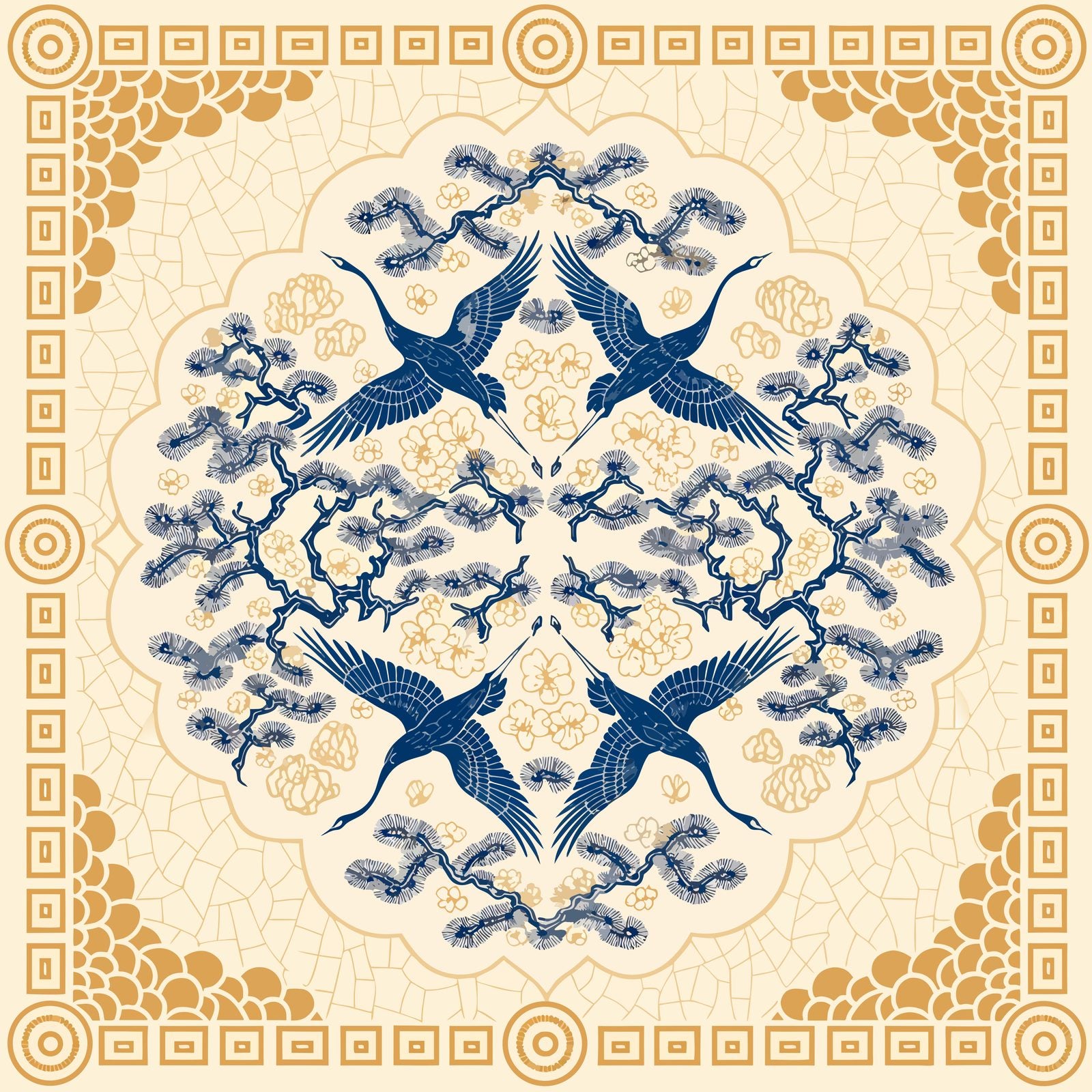 Crane and Pine — the printed mat artwork, flat