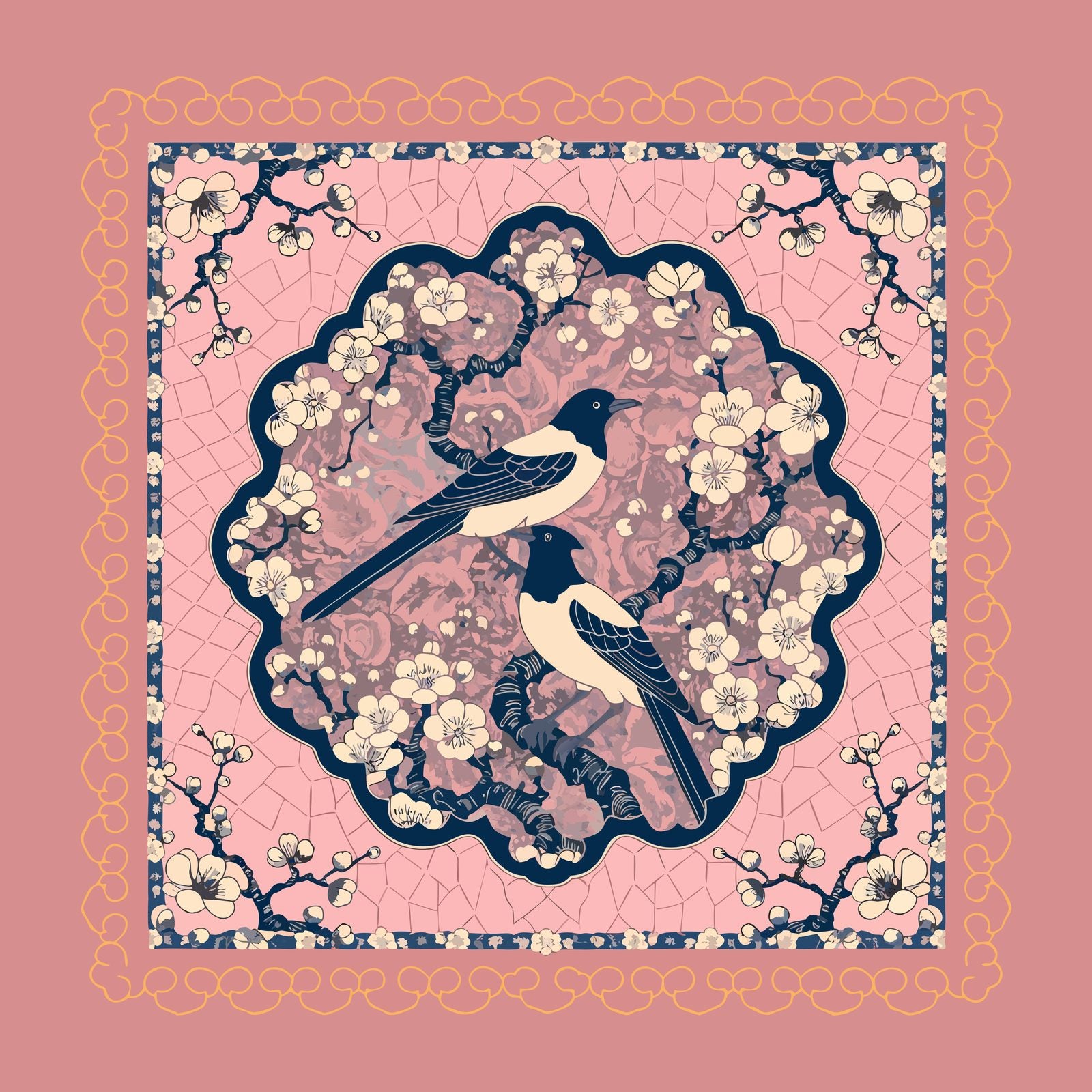Magpie and Plum — flat mat artwork